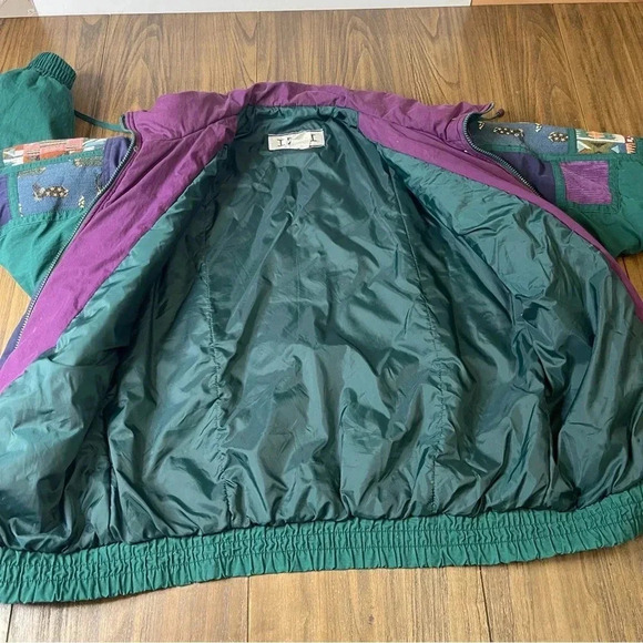 Izzi Vintage 80’s 90’s Western Cowboy Boots Patch Green Purple Jacket Size M - Picture 13 of 16